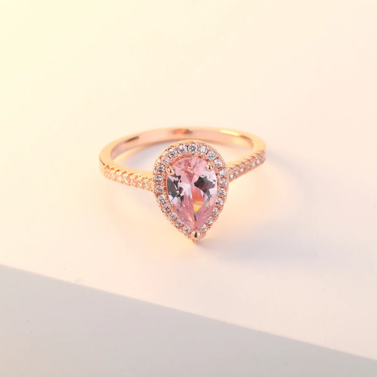 14K Rose gold Obroči Diamond Roza Kristal v obliki Srca Anillos De Bizuteria za Ženske Bague Etoile bijoux femme Obroč Gem anel