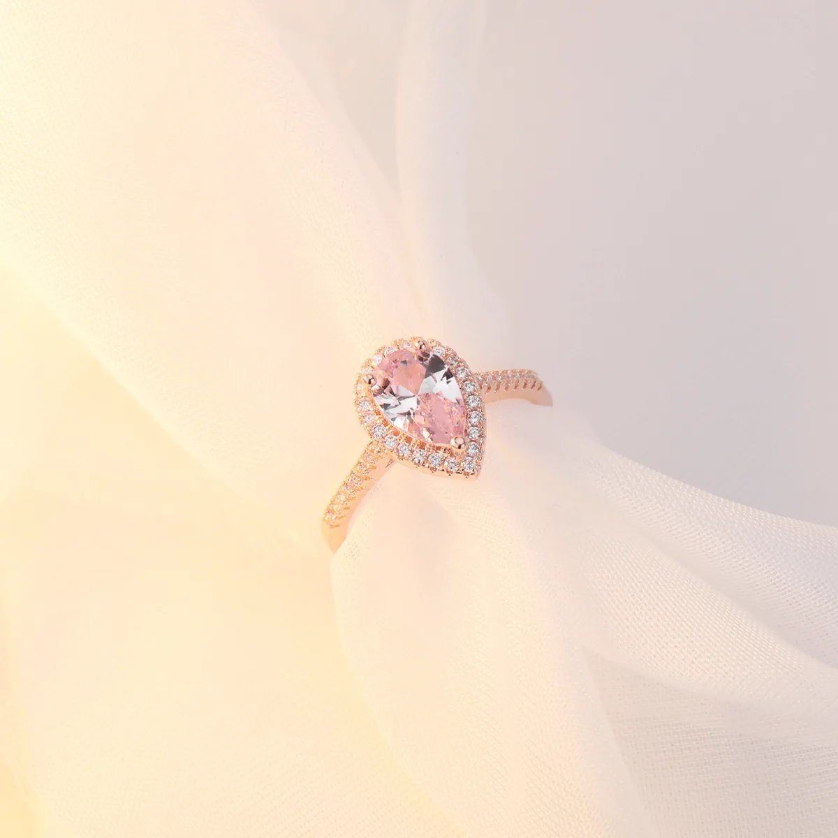 14K Rose gold Obroči Diamond Roza Kristal v obliki Srca Anillos De Bizuteria za Ženske Bague Etoile bijoux femme Obroč Gem anel