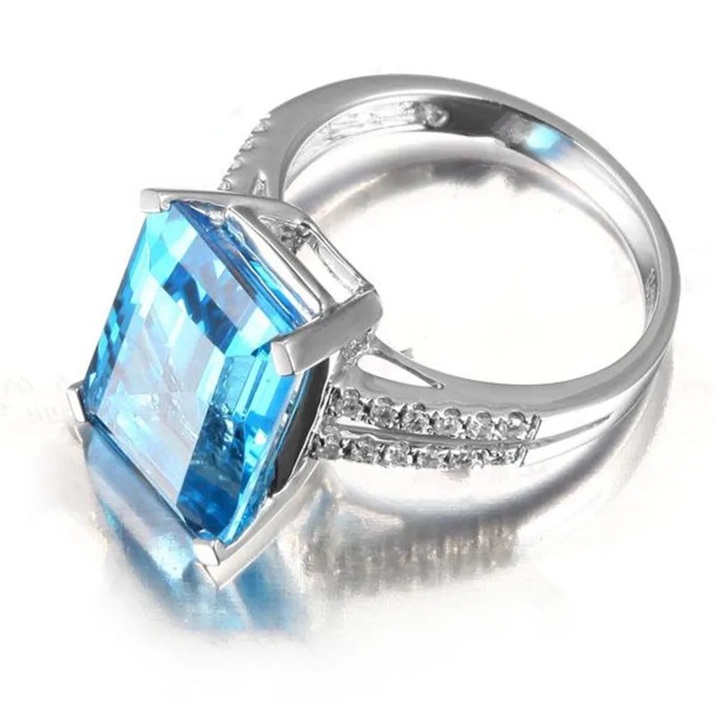 14K Zlato Topaz Safir Peridot Obroč trg z Clara Poroko Mystic Gemstone Anillos De Bizuteria Diamant Nakit Prstani Ženske