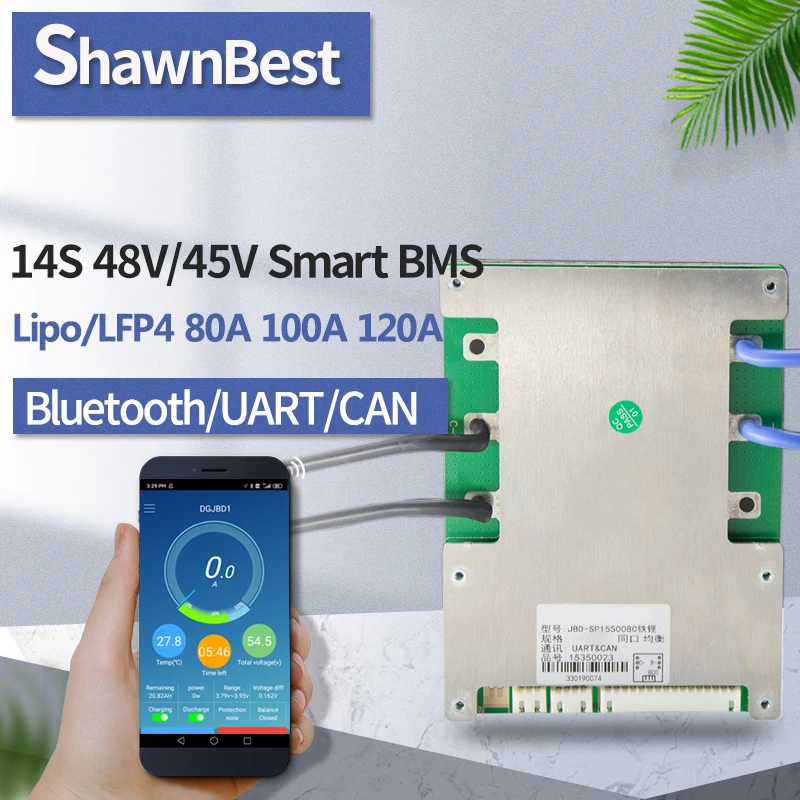 14s smart bms 80a 100a 120a bluetooth 48v li-ion skupne vrata APP stanja baterije bilance lfp4 ebike Izposoja Litijeva Baterija, pcm,