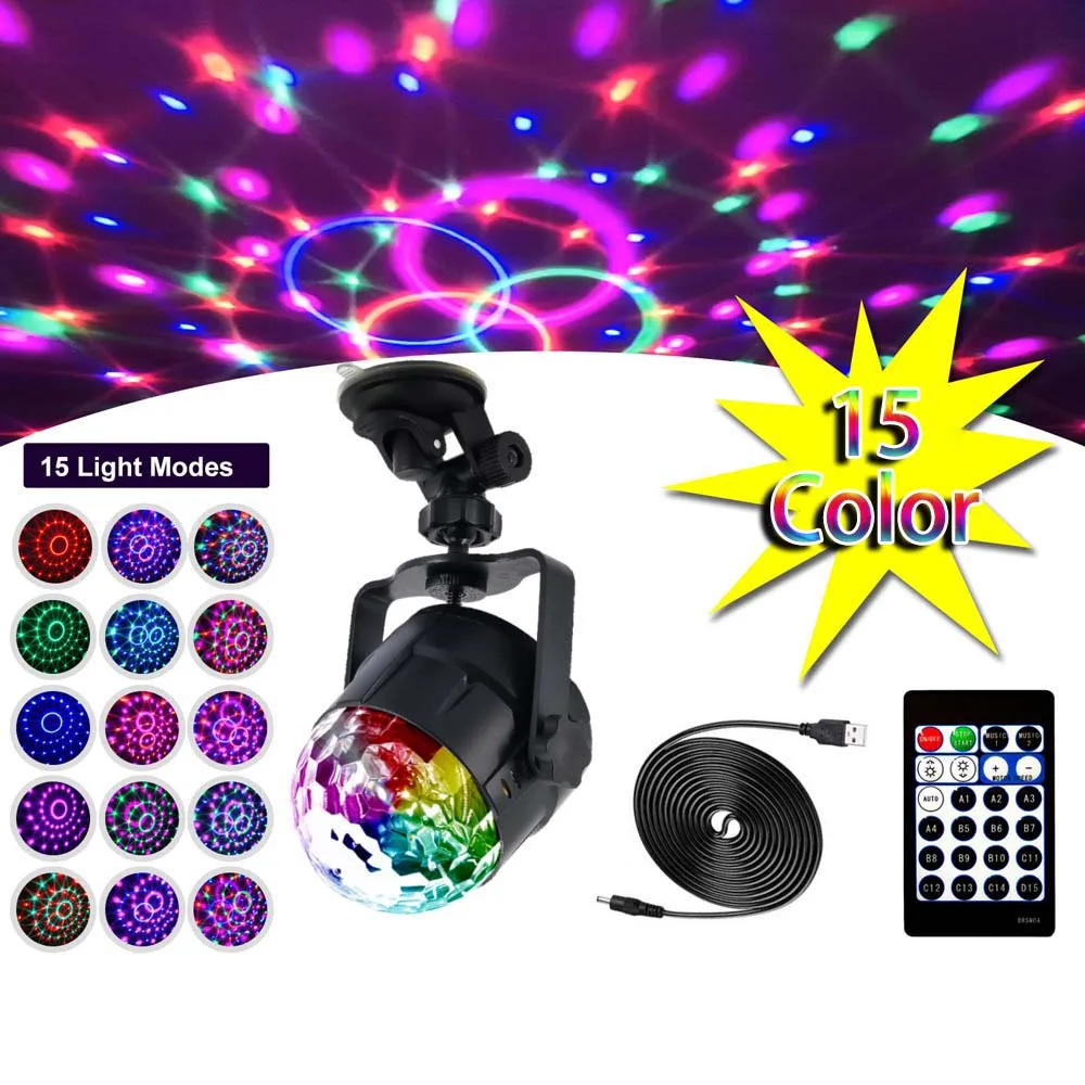 15 Barvni LED Žogo Fazi Svetloba, Disko Zvoka Čarobno Žogo DJ Party LED Luči 3W Pisane Laser RGB Svetlobe Za Božič Poroko KTV