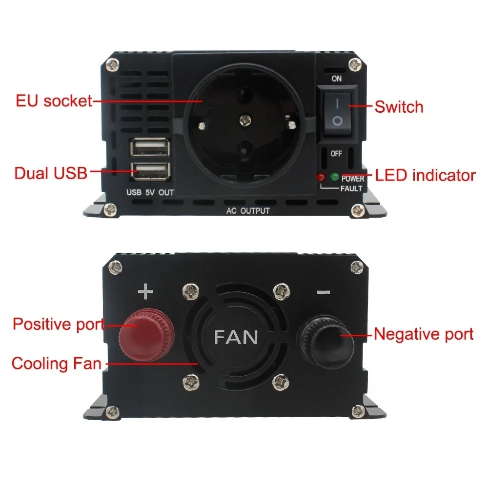 1500W/ 2000W/2600W EU vtičnico Black&Red LCD zaslon Domači/avto/izlet DC 12V na AC 230V Modificiran Sinus Val dvojno USB Power Inverter
