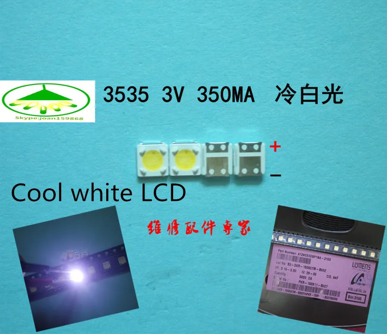 150pcs ZA SAMSUNG 3537 LED Osvetlitvijo High Power LED 1W 3537 3535 350MA Cool white LCD Osvetlitev ozadja za TV TV Aplikacijo, 3v LED