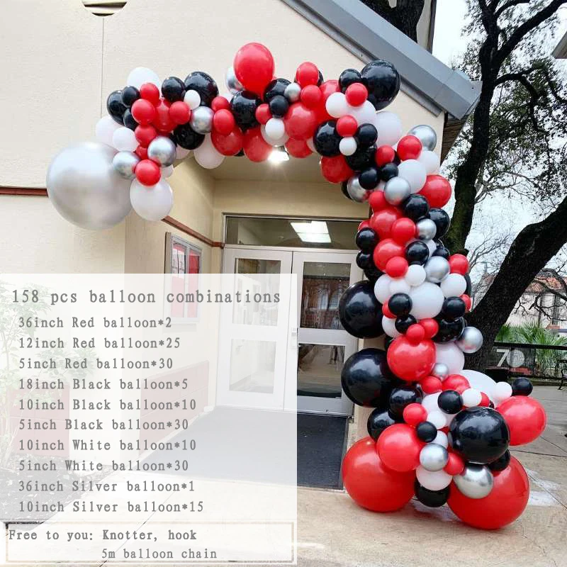 158pcs DIY Baloni Arch Rdeče Črno Bel Balon Garland Komplet Za Poroko Anniversaire Rojstni dan Baby Tuš Doma Stranka Dekoracijo