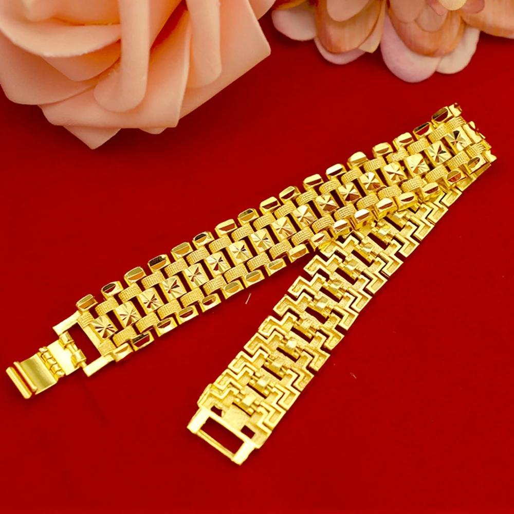 16 mm Široko Zapestje Verige Trdna Rumeno Zlato, ki je Napolnjena Klasična Ženska Moški Zapestnica
