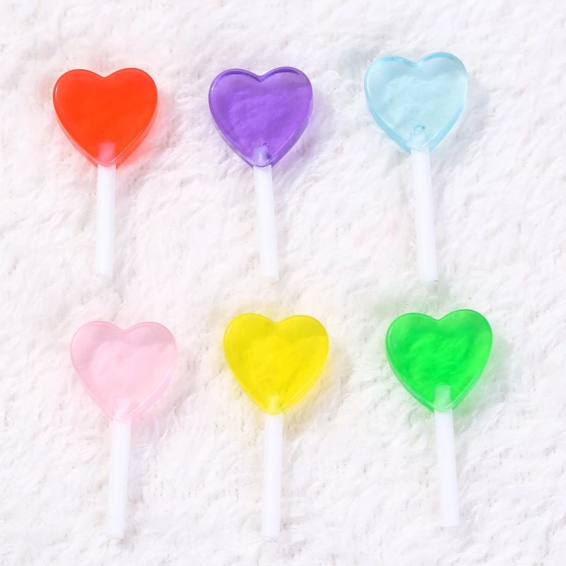 16pcs/veliko 18.5*39 mm Lollipop Čare Pregleden Srce Oblika Bleščice Smolo Sladkarije Pribor Nakit Diy