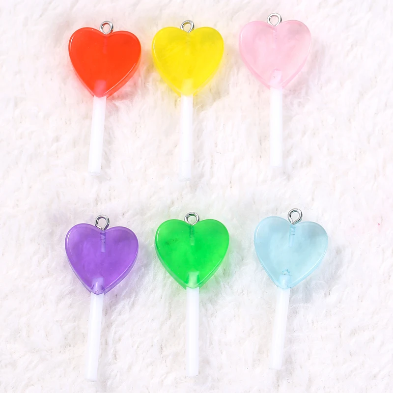 16pcs/veliko 18.5*39 mm Lollipop Čare Pregleden Srce Oblika Bleščice Smolo Sladkarije Pribor Nakit Diy
