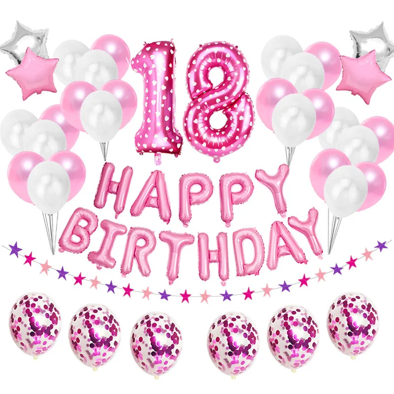 18. Rojstni dan 38pcs Rose Gold Število 18 Folija Baloni Set 18 Happy Birthday Party Okraski za Odrasle Roza Modra Trebušaste Dobave