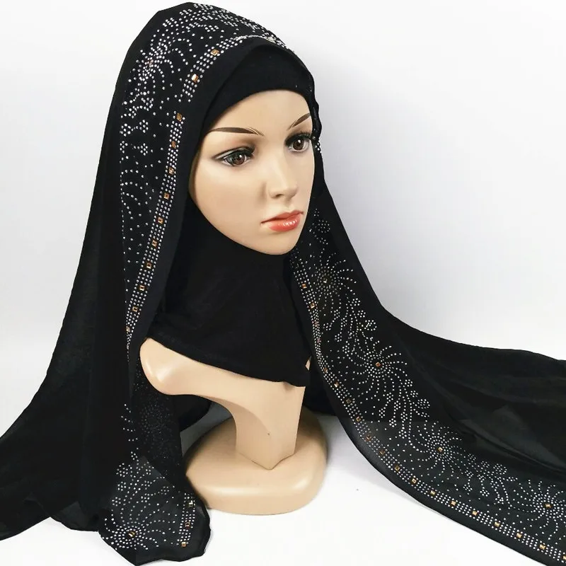 180*75 cm barva muslimanskih šifon hidžab z vrtalne glave rute za ženske Islamske šal hijabs foulard arabski zaviti šal turban