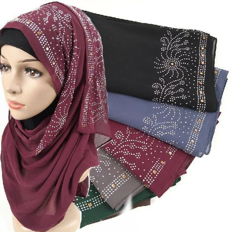 180*75 cm barva muslimanskih šifon hidžab z vrtalne glave rute za ženske Islamske šal hijabs foulard arabski zaviti šal turban