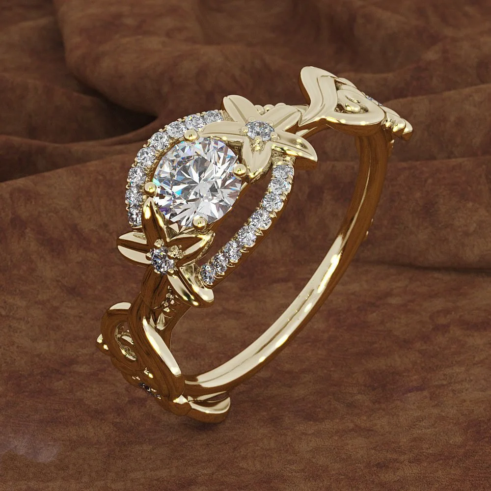 18k Zlato je Povečal Cvet Cirkon Diamond Zaročni Prstan za Ženske Gemstone Bizuteria Diamond bijoux femme anillos mujer de Obroči