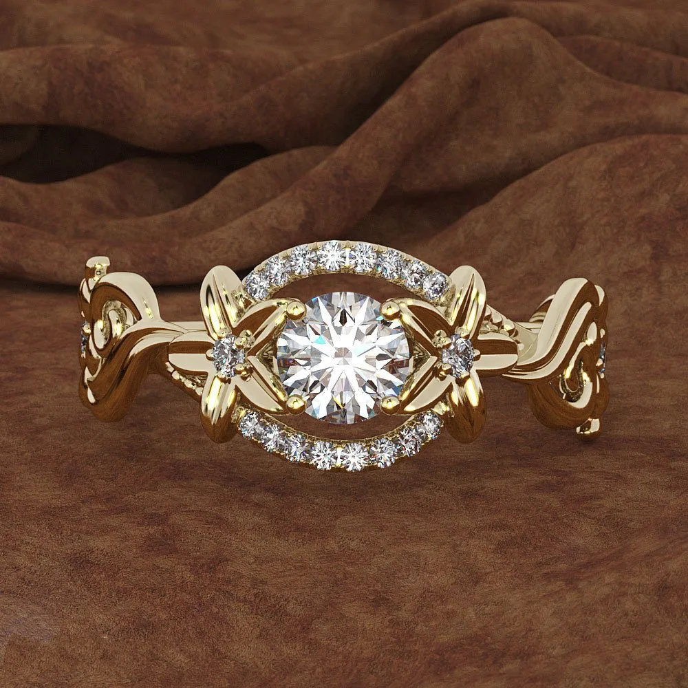 18k Zlato je Povečal Cvet Cirkon Diamond Zaročni Prstan za Ženske Gemstone Bizuteria Diamond bijoux femme anillos mujer de Obroči