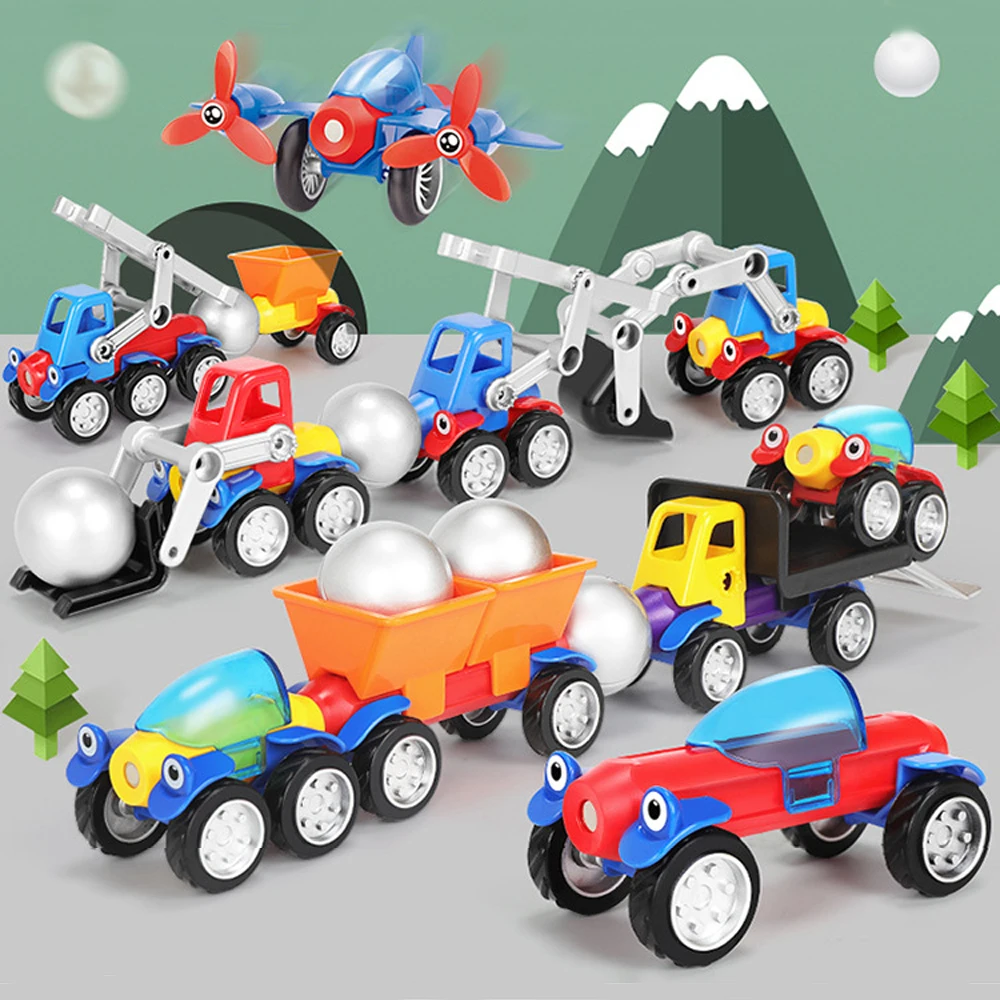 19-56pcs 3D Magnetni Oblikovalec Otroške Igrače Magnet Palice Kovinske Krogle, Cevi stebrov DIY Gradnje Modela Avtomobila Igrače za Fante