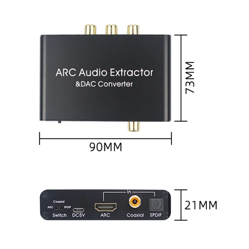 192KHz ARC o Adapter HDMI o Extractor Digitalno Analogni o z DAC Pretvornik SPDIF Koaksialni RCA 3.5 mm Jack Izhod