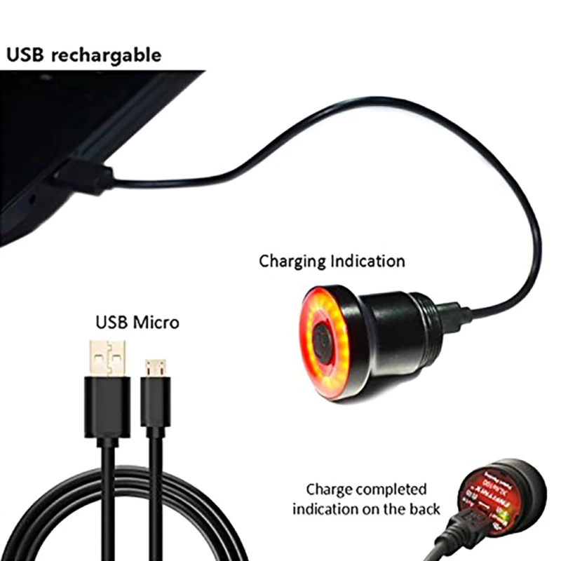 1pcs LED USB RechargeableBicycle Zadnje Luči Auto Start / Stop Zavoro Odkrivanje Nepremočljiva Izposoja Smart Zavorna Luč