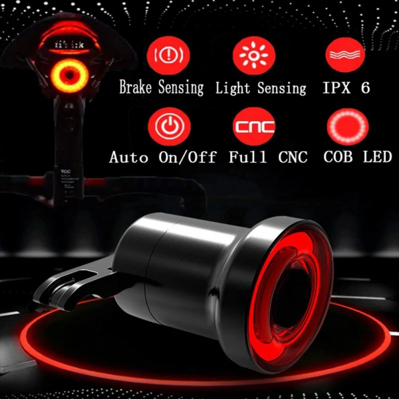 1pcs LED USB RechargeableBicycle Zadnje Luči Auto Start / Stop Zavoro Odkrivanje Nepremočljiva Izposoja Smart Zavorna Luč