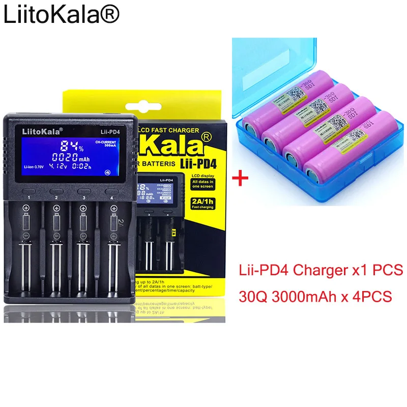 1pcs Novo LiitoKala lii-PD4 LCD 3,7 V 18650 21700 Polnilec+ 4pcs 3,6 V 18650 INR18650-30Q 3000mAh baterija za ponovno Polnjenje