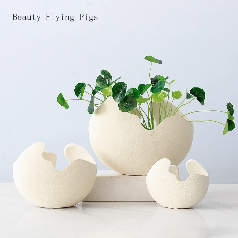 1Pcs Sodobne pastorala Skandinavski slog Bele keramike Jajčne Lupine vaza cvet pot domov namizje okrasni cvetlični aranžma dekoracijo