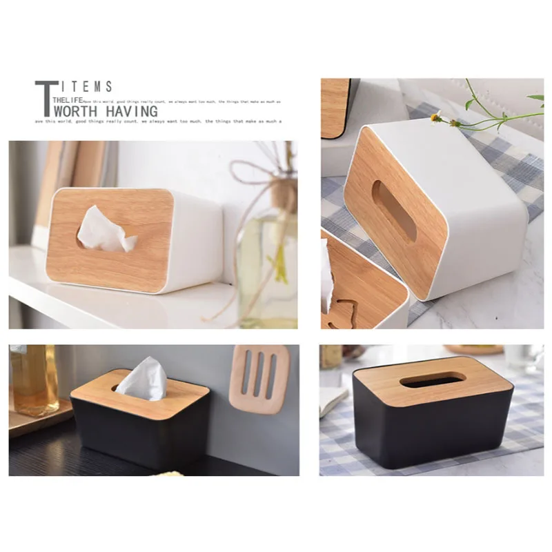 1pcs Ustvarjalne masivnega lesa škatla za shranjevanje javor leseno mizo lesene škatle za shranjevanje tkiva polje barvo Naključno črna in bela
