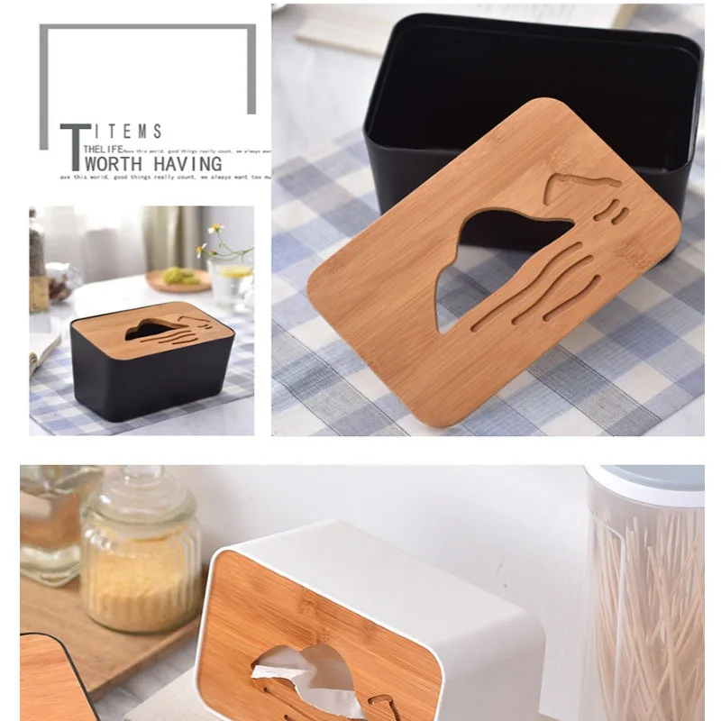 1pcs Ustvarjalne masivnega lesa škatla za shranjevanje javor leseno mizo lesene škatle za shranjevanje tkiva polje barvo Naključno črna in bela