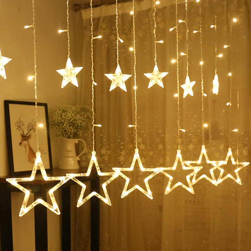 2,5 M Božič Luči Star LED Zavese Niz Luči 220V Romantične Pravljice Svetlobe Počitnice Poroko Garland Stranka Dekoracija Razsvetljava