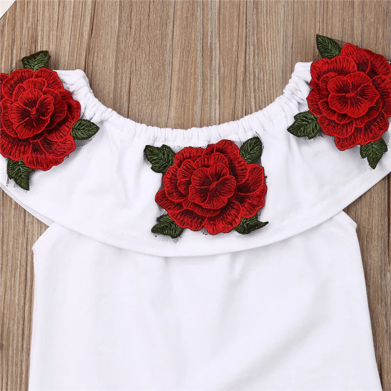 2-6Y Dojenčka Otroci Oblačila Dekle Obleke, Kompleti 2021 Poletje moda Off Ramenski 3D Rose Cvet Bombaža Vrh Krilo Obleko Set