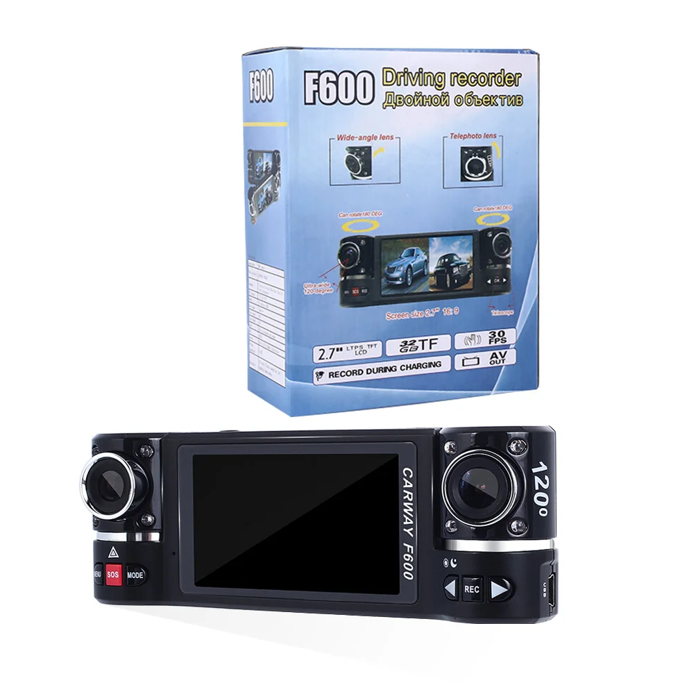 2,7-palčni F600 1080P Dvojno Objektiv Avto Dash Cam Kamera DVR IR Nočno Vizijo Prenosni Snemalnik Snemalnik Vožnje Avto Kamera