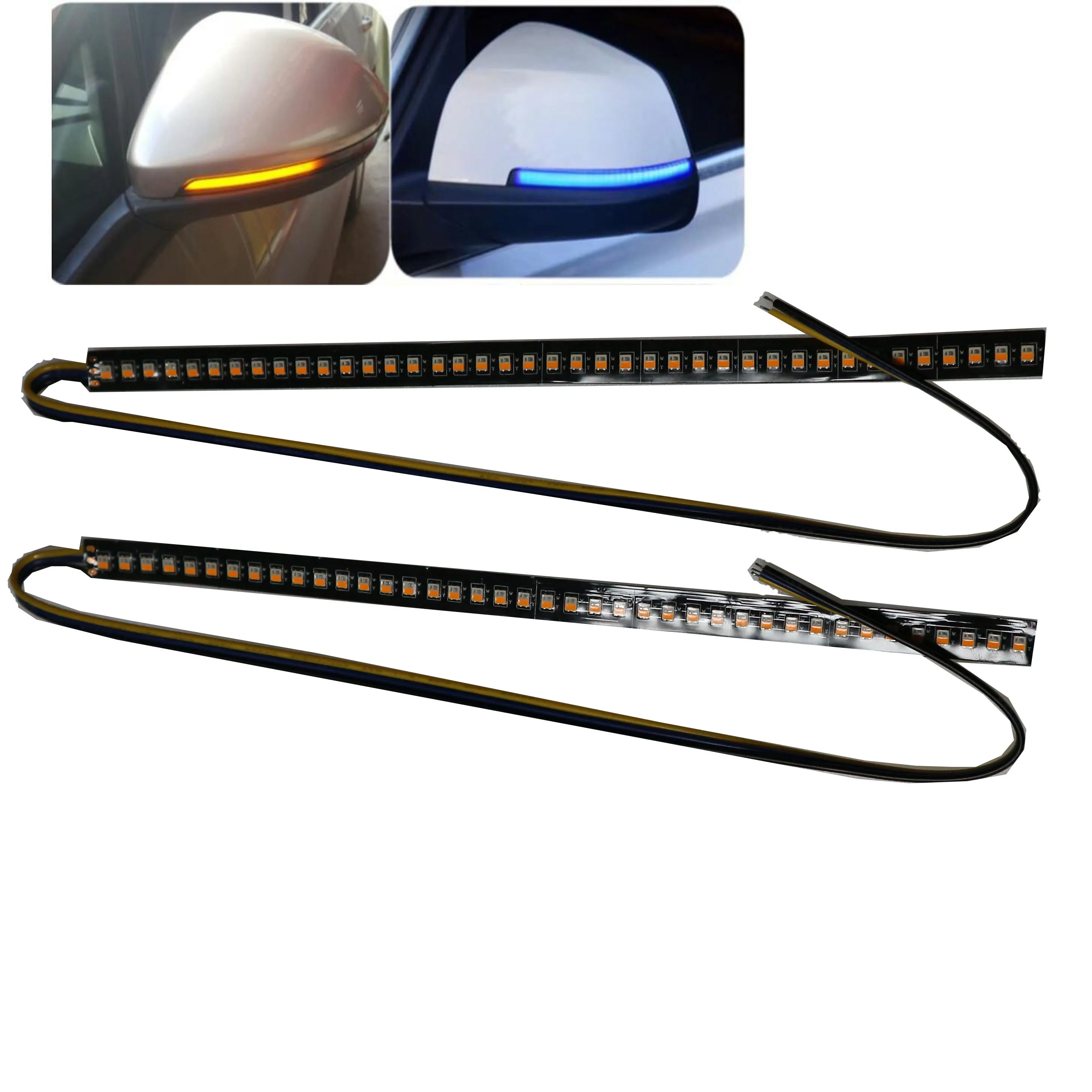 2 Kos Dinamično 23 cm Oranžna/Modra Dvojno Barvo (2 Barva) LED Avto Strani Vzvratno Ogledalo Trak Svetlobe Obrnite Kazalnik Signala DRL Trakovi