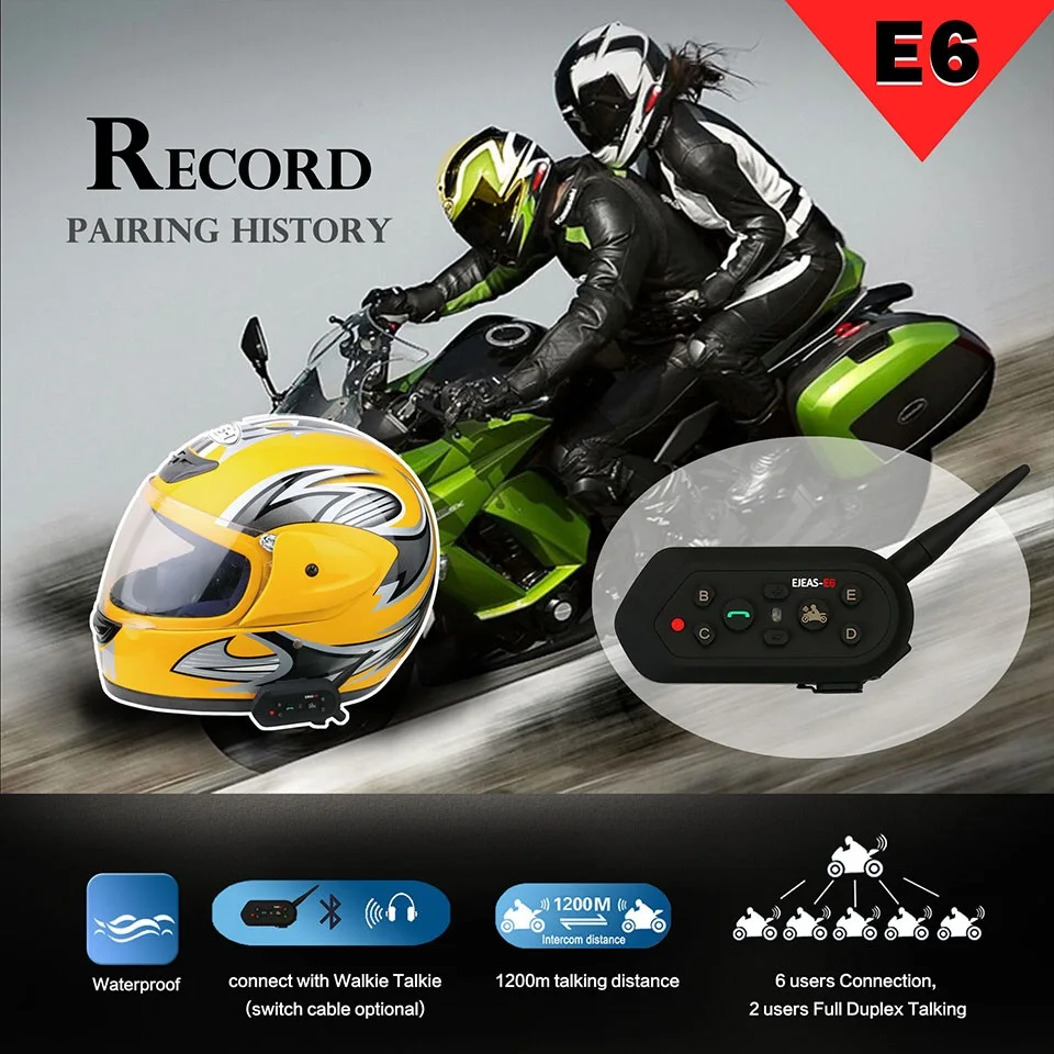 2 kos EJEAS V6 Motocikel Bluetooth Interkom Čelada Slušalke Zvočnik Moto Oprema 1.2 km IP65 Glasbe 2-Way Communicator