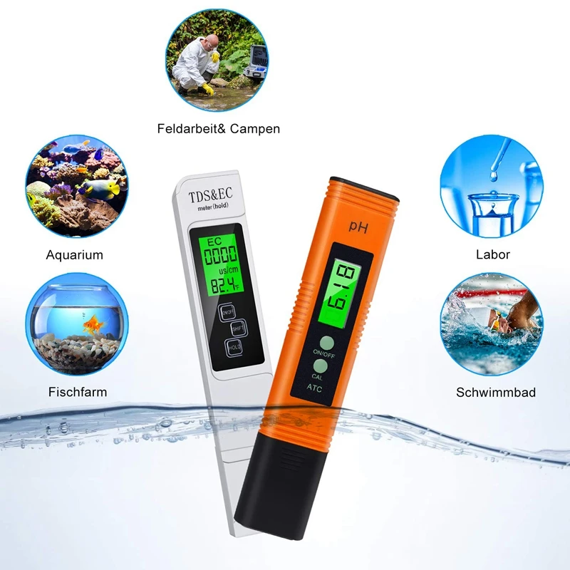 2 Pack PH Meter Tester Kakovost Vode ES in Temperature Merilnik TDS Meter za Pitno Vodo, Akvarij, Bazen Lab