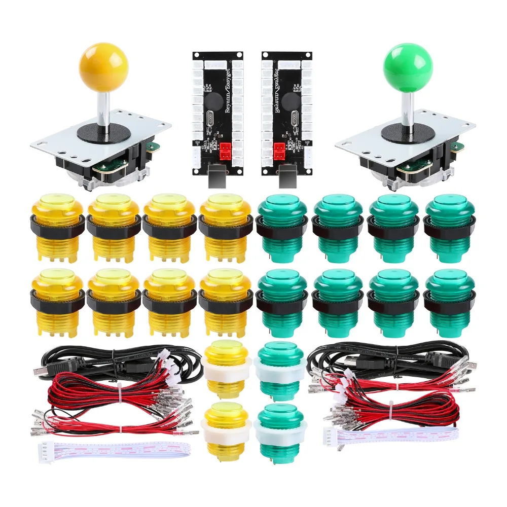 2-Predvajalnik DIY Arkadna Palčko Kompleti Z 20 LED Arkadna Gumbi + 2 igralne palice + 2 USB Kodirnik Kit + Kabli Arkadna Igra, ki se Deli Set