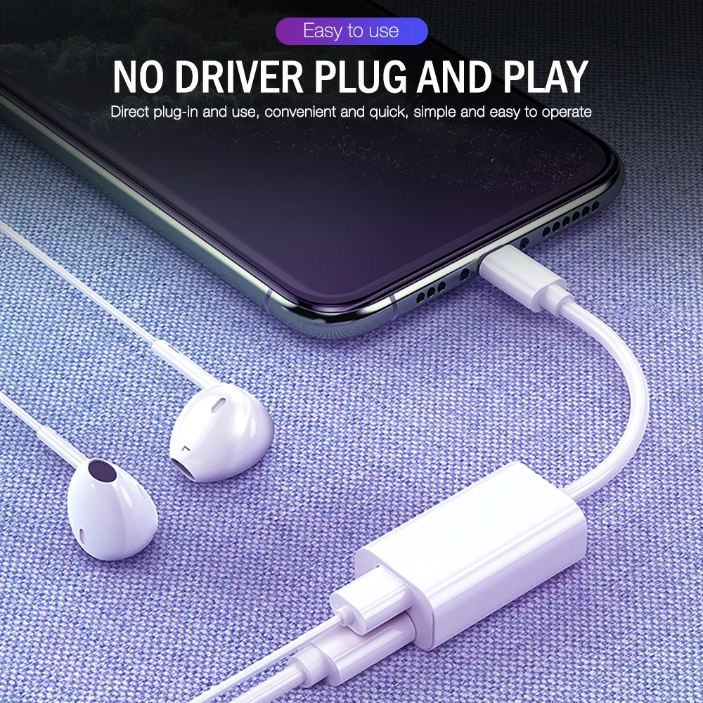 2 v 1 Adapter za Ločevanje Kabel Za iPhone 11 Pro Xs Max XR 7 8 Plus iPad iOS Dvojno Strele Polnjenje Audio Slušalke OTG Opremo