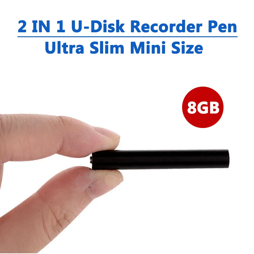 2 v 1 Mini Audio Snemalnik Pero, USB Flash Disk Ultra Slim Skrivnost Digitalni Majhen MP3 Predvajalnik 8GB 14 Ur Snemanja