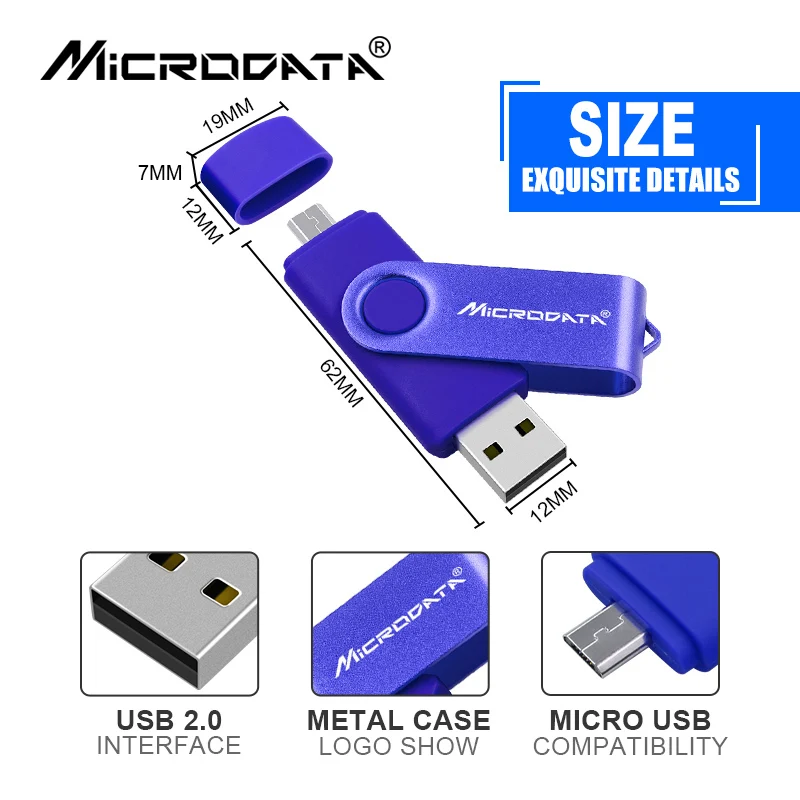 2 v 1, USB 2.0 OTG Pen Drive vrtljiv USB Flash Disk 8GB 16gb 32gb 64gb 128GB Memory stick pero za telefon Android tablet