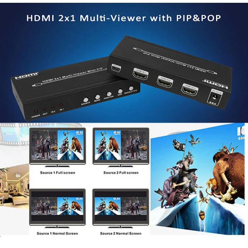 2 Vrata HDMI 2X1 Multi-pregledovalnik Brezhibno Preklopite Sliko Zaslonu Delilnika Delitev PIP POP Pretvornik 4 Način HDMI prikazuje Enega HDTV Zaslon