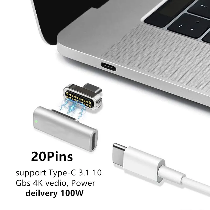 20 Bucike Magnetne USB Tip C Adapter USB 3.1 10 Gb/s PD 100W Hitro Polnjenje Tip C Priključek Združljiv z MacBook Pro/Pixelbook