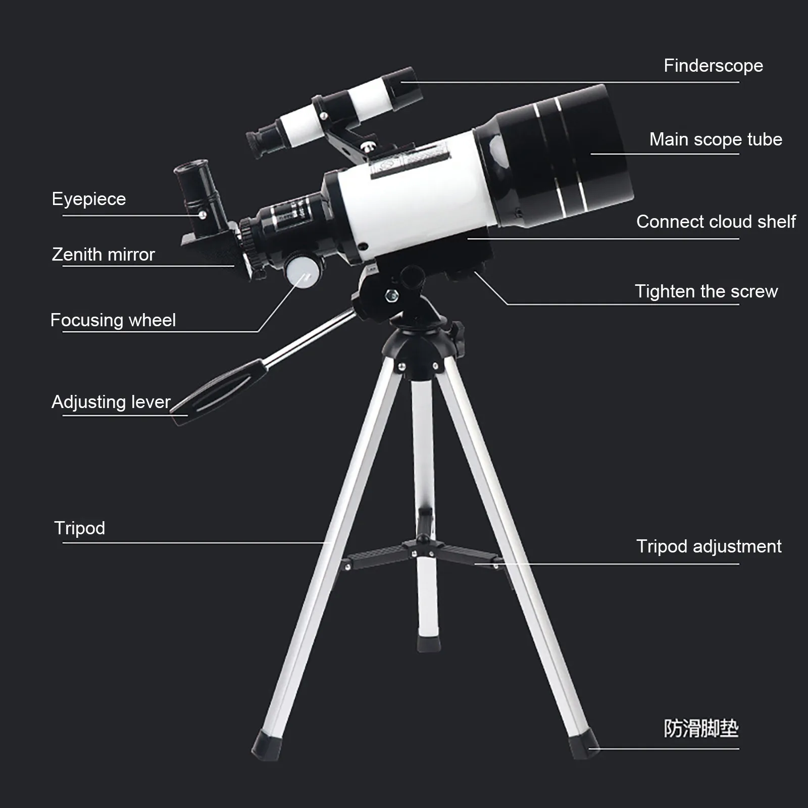 20 mm Strokovno Astronomski Teleskop Oko 150X Lomni Prostem Potni Madeži Področje Z Stojalom Za Začetnike