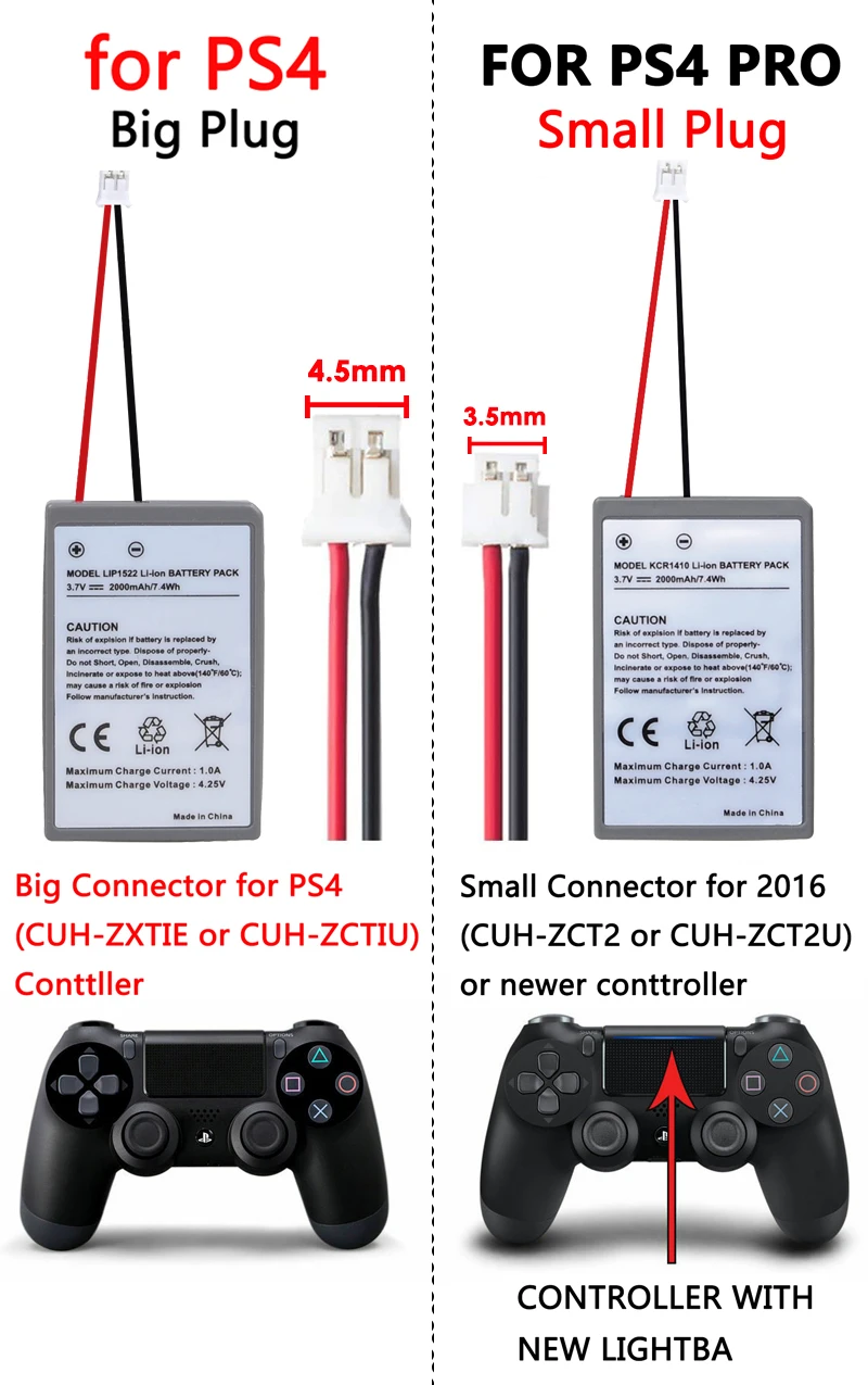2000mAh Baterija za Sony PS4 Pro Slim Bluetooth DualShock Krmilnik Druge Generacije CUH-ZCT2 CUH-ZCT2U KCR1410