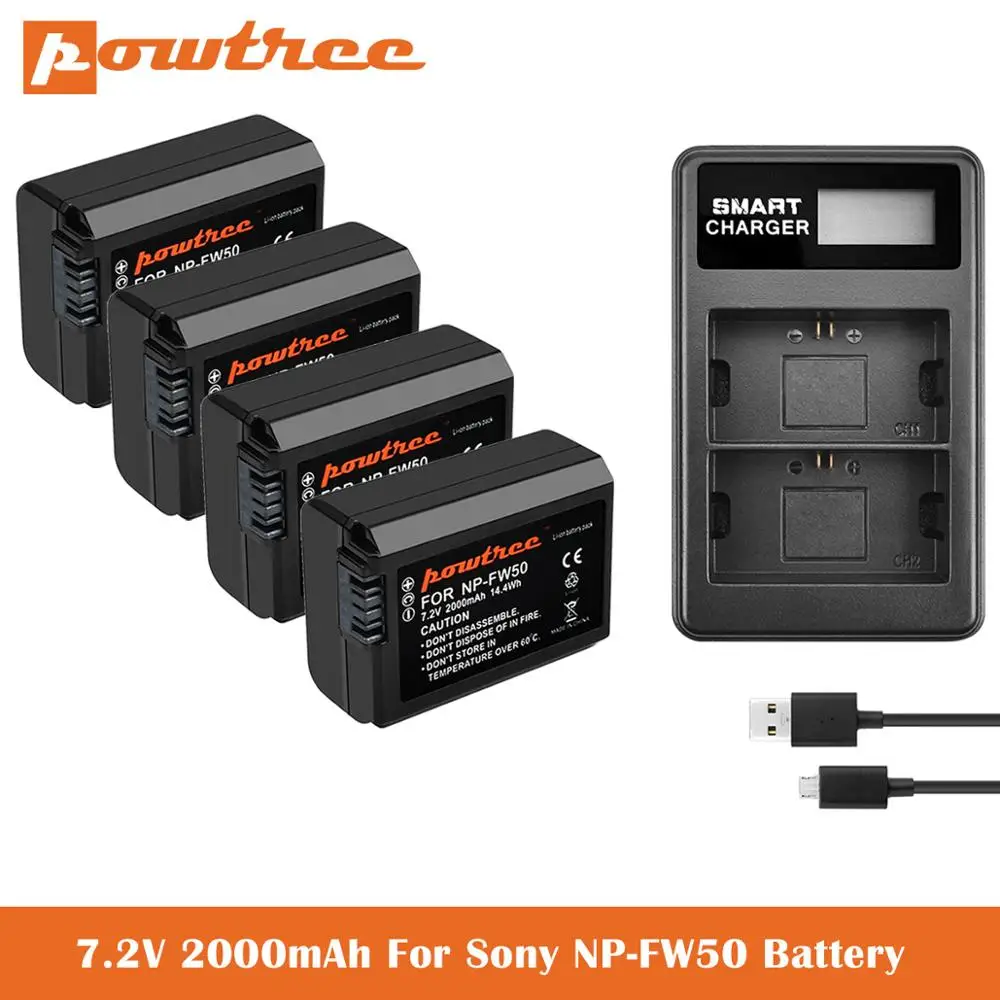 2000mAh NP-FW50 Baterija+LCD Dvojni Polnilec za Sony Alpha a6500 a6300 a6000, a7s, a7, a7s ii, a7s, a5100, a5000, a7r, a7 ii Camer
