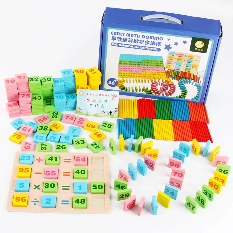 200PCS Otroška Lesena Igrača Domino Blok Montessori Lesene Matematiko Igrače za Otroke 3-8 Let Štetje Igri Smešno Darila Otroci