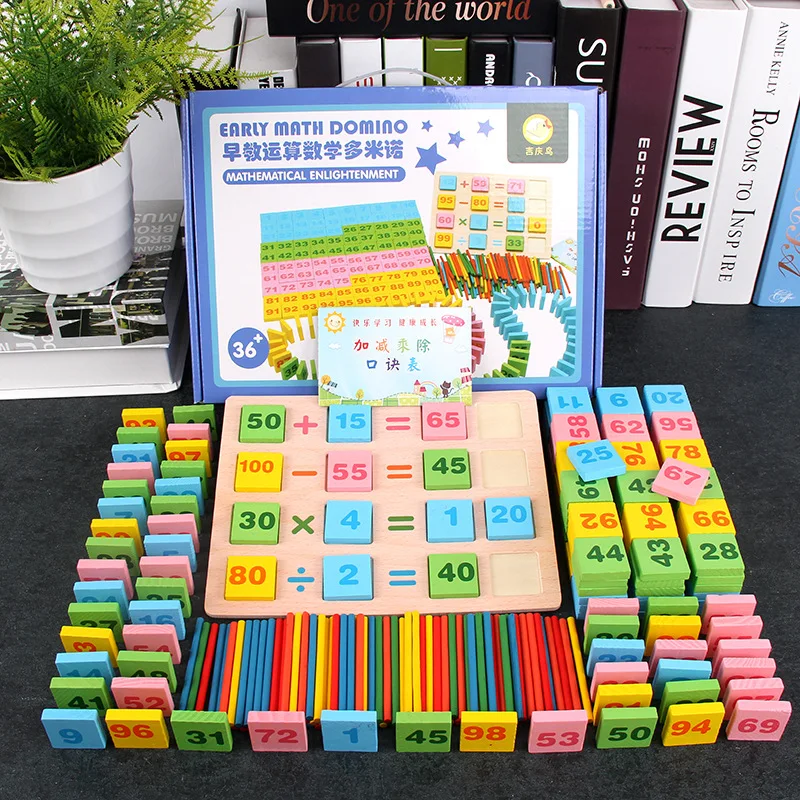 200PCS Otroška Lesena Igrača Domino Blok Montessori Lesene Matematiko Igrače za Otroke 3-8 Let Štetje Igri Smešno Darila Otroci