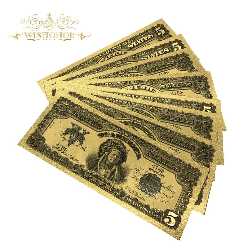 200Pcs/Veliko ZDA Zlato, Bankovci, 5 Dolar Zakona Bankovci v 24K Gold papirnati Denar Za Zbiranje In Poslovno Darilo