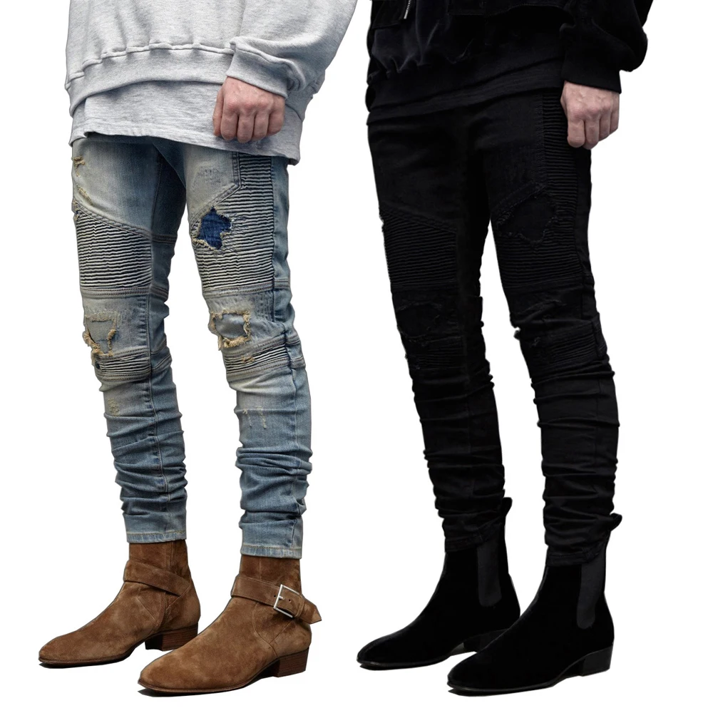 2016 Moških Suh Biker Jeans Modno Oblikovanje Strechy Jeans Za Moške E8701