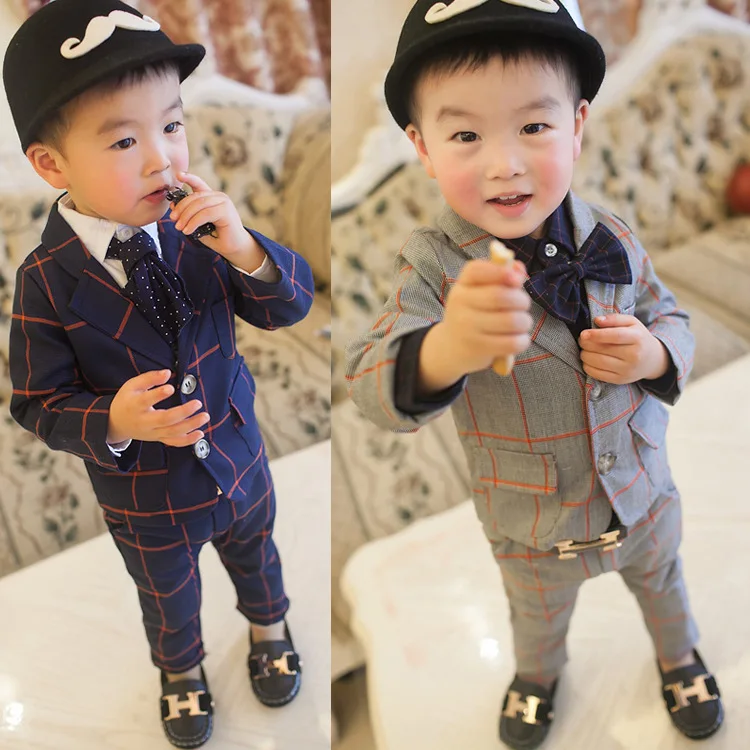 2018 Fantje Korejski Spring Edition Novo Baby Obleko Mini Obleka Otrok Dolg Rokav Kariran Nastavite Fant, Otroci