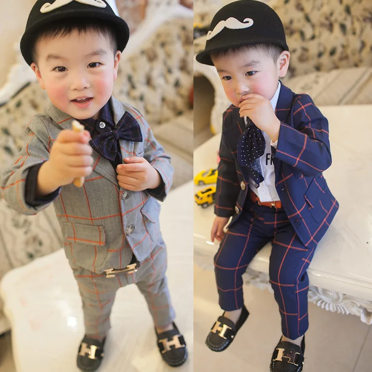 2018 Fantje Korejski Spring Edition Novo Baby Obleko Mini Obleka Otrok Dolg Rokav Kariran Nastavite Fant, Otroci