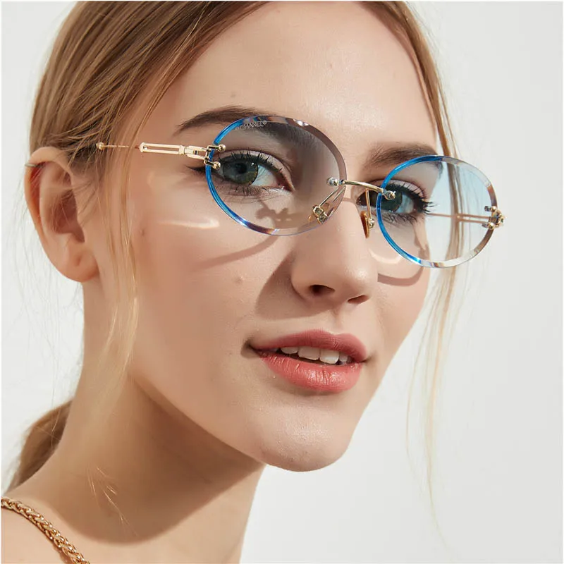 2019 AOZE Rimless ovalne Ženske sončna Očala Moških Gradient Pregleden sončna Očala Retro Visoke Kakovosti Očala UV400 Trendovska Moda