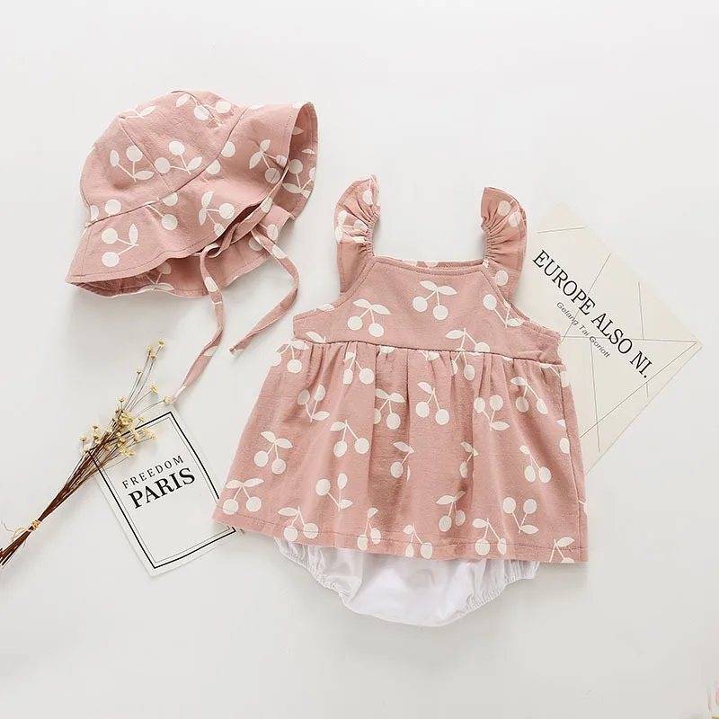 2019 baby bodysuit Nova Poletna Oblačila Moda lepe češnje Natisne otroci, oblačila, igralne obleke obleko s klobuk Jumpsuits