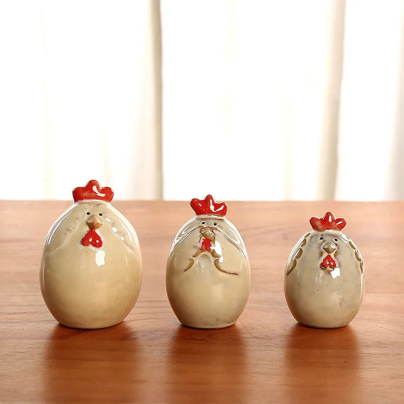 2019 Doma dekor Ustvarjalno, srčkan Piščanec družino 3pcs glaze Keramične Figurice piščanec Mati, Oče, Otrok, Kipi