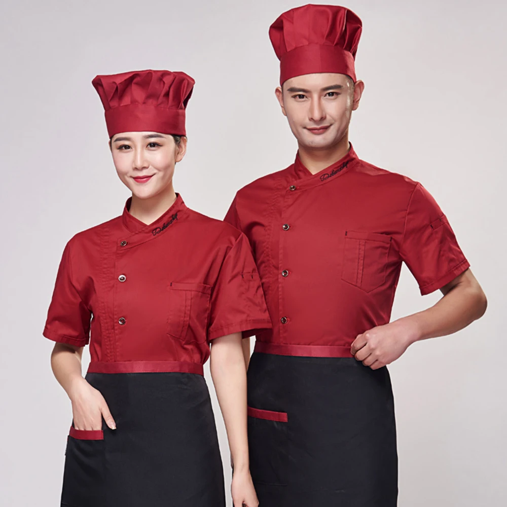 2019 Kuhar Suknjič Hotel Chef ' s Uniform Kratek Rokav Dihanje Očesa delovna oblačila Catering, Restavracija, Kuhinja Pekarna majica debelo