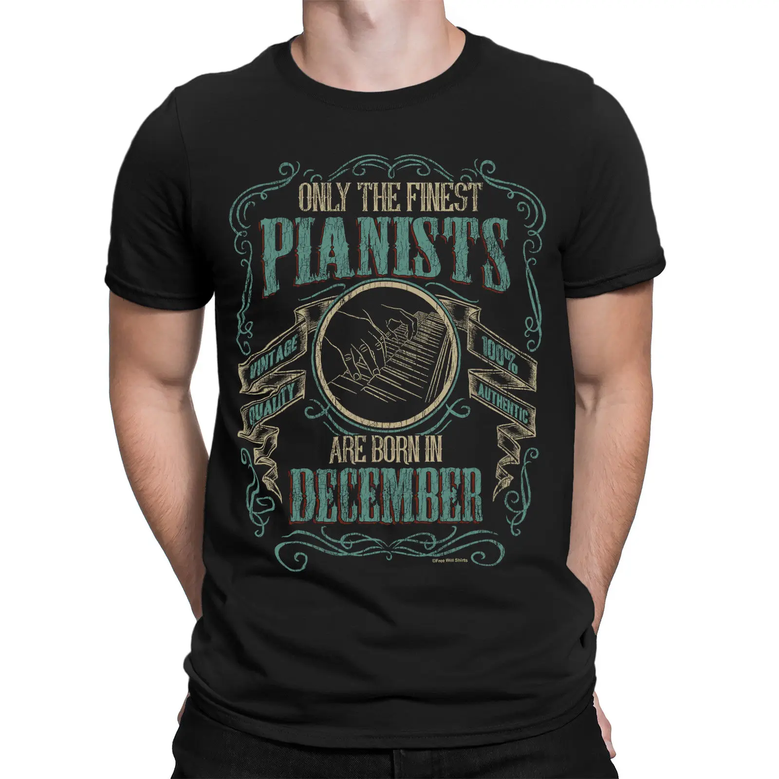 2019 Kul Tee Rokavi Moški KLAVIR T-Shirt Najboljših PIANISTOV, Rojene v DECEMBRU Glasba za Rojstni dan, Božič Poletje T-shirt